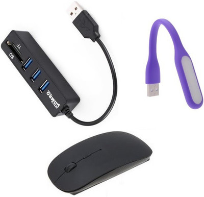 

durReey Set of Multi connectivity USB Hub, Wireless mouse with Mini Flexible USB LED Light Lamp for Laptop Computer Keyboard Reading Notebook 2EPU27 Combo Set(Black, Purple)
