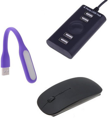 

durReey Set of Multi connectivity USB Hub, Wireless mouse with Mini Flexible USB LED Light Lamp for Laptop Computer Keyboard Reading Notebook 2EPU25 Combo Set(Black, Purple)