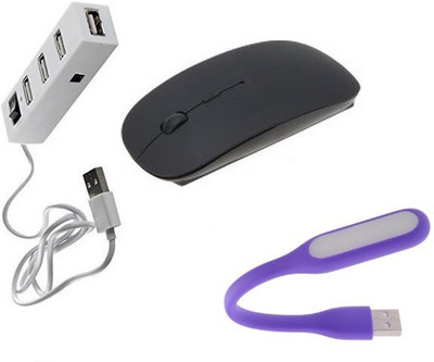 

durReey Set of Multi connectivity USB Hub, Wireless mouse with Mini Flexible USB LED Light Lamp for Laptop Computer Keyboard Reading Notebook 2EPU15 Combo Set(White, Black, Purple)