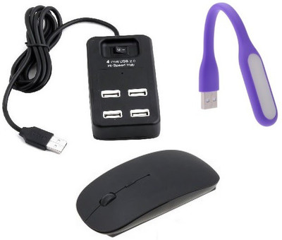 

durReey Set of Multi connectivity USB Hub, Wireless mouse with Mini Flexible USB LED Light mouse Combo Set(Black, Purple)