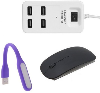 

durReey Set of Multi connectivity USB Hub, Wireless mouse with Mini Flexible USB LED Light Lamp for Laptop Computer Keyboard Reading Notebook 2EPU39 Combo Set(White, Purple, Black)