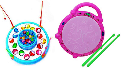 

FEMININE STYLE Combo of Rotating Magnetic Fishing Game with Flash Drum(Multicolor)