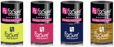 

forsure HD color long lasting matte nail polish (set of 4) unique shades neon yellow, ruby pink, navy blue, glitter dazzling(Pack of 4)