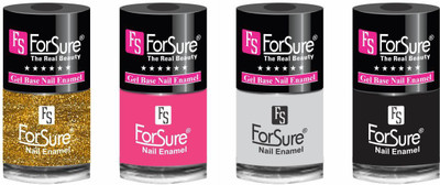 

forsure HD color long lasting matte nail polish (set of 4) unique shades glitter golden, princess pink, white, black(Pack of 4)