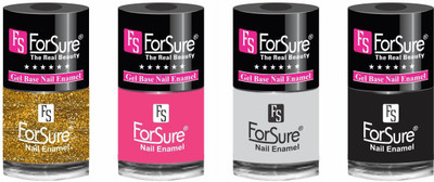 

forsure HD color long lasting matte nail polish (set of 4) unique shades glitter dazzling, princess pink, white, black(Pack of 4)