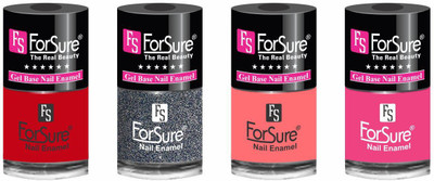 

forsure HD color long lasting matte nail polish (set of 4) unique shades hot red, glitter dazzling, hot peach, princess pink(Pack of 4)