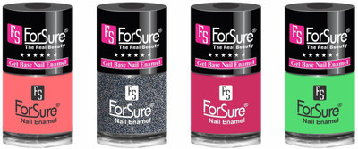

forsure HD color long lasting matte nail polish (set of 4) unique shades hot peach, glitter dazzling, ruby pink, neon green(Pack of 4)