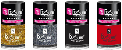 

forsure HD color long lasting matte nail polish (set of 4) unique shades glitter golden, glitter dazzling, black, hot red(Pack of 4)
