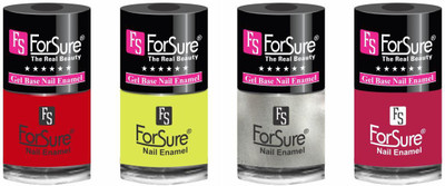 

forsure HD color long lasting matte nail polish (set of 4) unique shades hot red, neon yellow, silver, mania pink(Pack of 4)