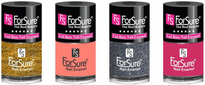 

forsure HD color long lasting matte nail polish (set of 4) unique shades glitter golden, peach, glitter dazzling, ruby pink(Pack of 4)