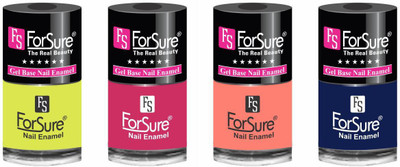 

forsure HD color long lasting matte nail polish (set of 4) unique shades neon yellow, ruby pink, peach, navy blue(Pack of 4)