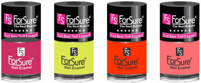 

forsure HD color long lasting matte nail polish (set of 4) unique shades mania pink, neon yellow, orange, hot peach(Pack of 4)