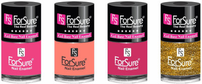 

forsure HD color long lasting matte nail polish (set of 4) unique shades princess pink, peach, mania pink, glitter golden(Pack of 4)