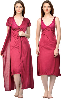 Boosah Women Nighty with Robe(Maroon)