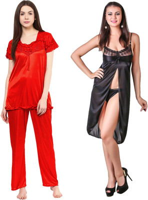 Boosah Women Nighty(Red, Black) Boosah Women Nighty(Red, Black)