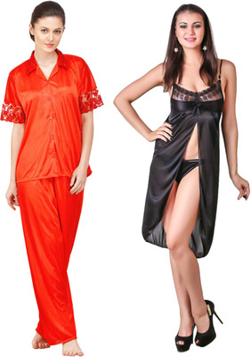 Boosah Women Nighty(Red, Black)