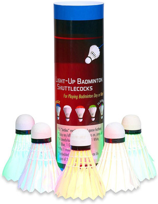 

QUINERGYS ™ Stricken light up badminton shuttlecock LED glow in dark Feather Shuttle - White(Medium slow, 76, Pack of 5)