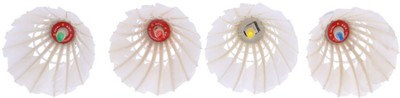 

QUINERGYS ® 4 Pieces Bright LED Light Badminton Set Shuttlecock Birdies Feather Shuttle - White(Slow (75), use in very hot countries above sea level, 75, Pack of 4)