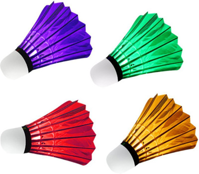 

QUINERGYS ™ Hot 4 Pcs Dark Night Colorful LED Badminton Goose Feather Shuttlecock Feather Shuttle - White(Medium slow, 76, Pack of 4)
