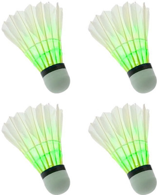 

QUINERGYS ™ LED Badminton, 3 LED 8 Mode Color Shuttlecock Dark Night Goose Feather Glow Birdies Lighting Feather Shuttle - White(Medium, 77, Pack of 4)
