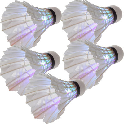 

QUINERGYS ™ 5*Dark Night LED Badminton Shuttlecock Birdies Lighting Multicolours Feather Shuttle - White(Slow (75), use in very hot countries above sea level, 75, Pack of 5)