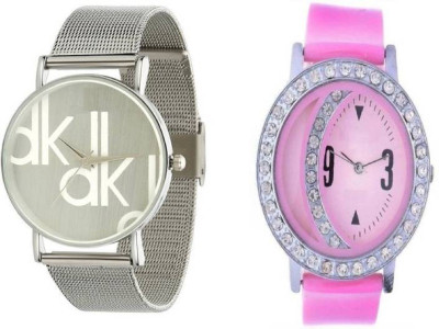 

Talgo RRDKSDSC141PK New Arrival 2018 Collection dk Silver DIal Silver chain Strap And Pink Dial Pink RUbber Strap (Combo of 2) Watch - For Girls