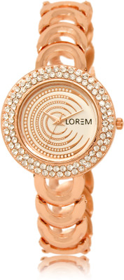 

LOREM LR202 White-Rose Gold Round Diamond Studded Metal Watch - For Women