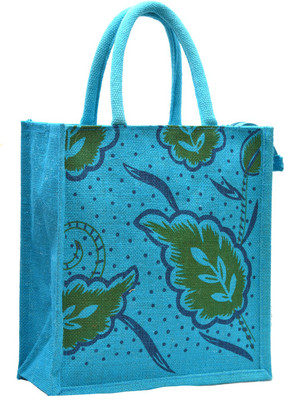 

AGGDA Blue Jute Burlap with green Leaf Printed Waterproof Lunch Bag(Blue, 12 L)
