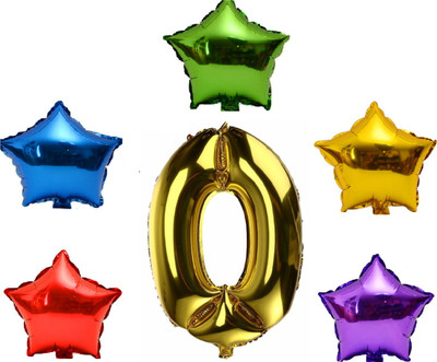 

P s retail Solid 6Pcs Set Party Decoration foil Balloon (5 Star & one Number "0") Balloon(Multicolor, Pack of 1)