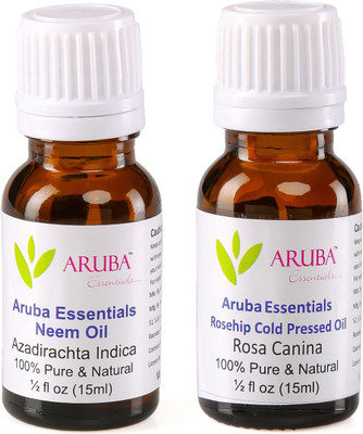 

Aruba Essentials Neem Oil & Rosehip Cold Pressed Oil 100% Undiluted Combo of 15 ml each(30 ml)