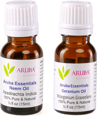 

Aruba Essentials Neem Oil & Geranium Oil 100% Undiluted Combo of 15 ml each(30 ml)