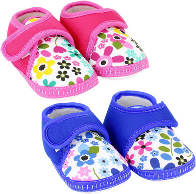 Neska Moda Floral 0 To 12 Month Baby Booties(Toe to Heel Length - 12 cm Pink, Blue), Blue;pink