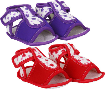 

Neska Moda Floral 0 To 12 Month Baby Booties(Toe to Heel Length - 12 cm Red, Purple), Purple;red