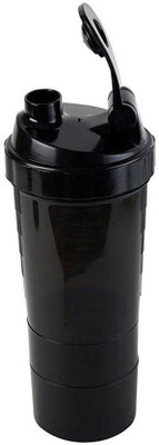 

MPRT Protein Shaker Gym Bottle with 2 Storage Compartments and 1 Pill Tray 500 ml Shaker 500 ml Shaker(Pack of 1, Black)