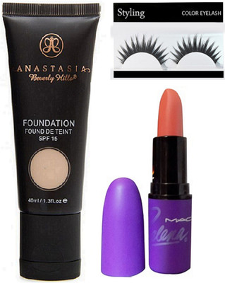 

styling Eyelashes, Anastasia Beverly Vills Foundation Fond De Teint SPF 15,Matte Finish Selena lipstick(Set of 3)