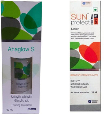 

TORRENT Ahaglow S Face Wash (60 ml) with SUN PROTECT PREMIA SPF 26 SUNSCREEN LOTION - SPF 26 PA+++ (100 ml)(Set of 2)
