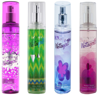 

Layer WOTTAGIRL SECRET CRUSH DEODORANT 135 ML+WOTTAGIRL MYSTIC ISLAND DEODORANT 135 ML+WOTTAGIRL SPELL BOUND DEODORANT 135 ML+WOTTAGIRL HEAVEN DEODORANT 135 ML Deodorant Spray - For Men & Women(135 ml, Pack of 4)