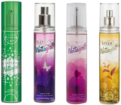 

LAYERR WOTTAGIRL AMBER KISS DEODORANT 135 ML+WOTTAGIRL SECRET CRUSH DEODORANT 135 ML+WOTTAGIRL FRESH CITRUS DEODORANT 135 ML+WOTTAGIRL EVERGREEN DEODORANT 135 ML Deodorant Spray - For Men & Women(135 ml, Pack of 4)