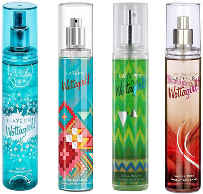 

LAYERR WOTTAGIRL VANILLA TWIST DEODORANT 135 ML+WOTTAGIRL SPELL BOUND DEODORANT 135 ML+WOTTAGIRL PURE PARADISE DEODORANT 135 ML+WOTTAGIRL FANTASY DEODORANT 135 ML Deodorant Spray - For Men & Women(135 ml, Pack of 4)