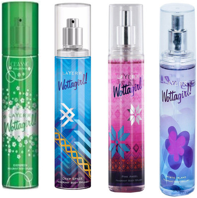 

LAYERR WOTTAGIRL MYSTIC ISLAND DEODORANT 135 ML+WOTTAGIRL PINK ANGEL DEODORANT 135 ML+ WOTTAGIRL DEEP SPACE DEODORANT 135 ML+ WOTTAGIRL EVERGREEN DEODORANT 135 ML Deodorant Spray - For Men & Women(135 ml, Pack of 4)
