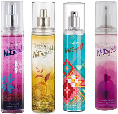 

LAYERR WOTTAGIRL SECRET CRUSH DEODORANT 135 ML+WOTTAGIRL PINK ANGEL DEODORANT 135 ML+WOTTAGIRL PURE PARADISE DEODORANT 135 ML+WOTTAGIRL FRESH CITRUS DEODORANT 135 ML Deodorant Spray - For Men & Women(135 ml, Pack of 4)