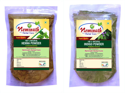 

Neminath Herbal Care 100% Natural Henna Leaves (Lawsonia Inermis) Indigo Leaves (Indigofera Tinctoria) Powder As Hair Colorant Naturally (Pack Of 2) (200 Grams)(200 g)