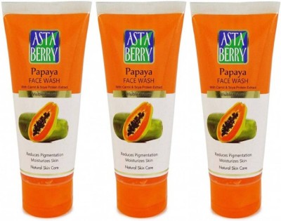 ASTABERRY Papaya Face wash 100ml(With Carrot & Soya Protein Extract) Pack of 3 Face Wash(300 ml)