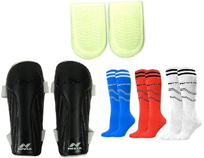 

Nivia 'Vortex' shin guard (Size-Large) + 3 Pair of Stockings(Large) and one Pair of 'Heel Gel Wedge' (Length-8 cm) (Color On Availability)- Football Kit
