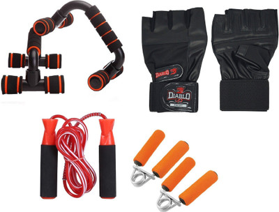 

Diablo Leather Gym Gloves Combo Hand Grip,Rope And Push Up Bars Gym & Fitness Kit