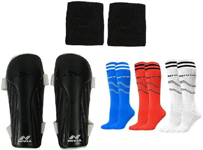 

Nivia 'Vortex' shin guard (Size-Large) + 3 Pair of Football Stockings and 1 Pair of wrist bands (Color On Availability)- Football Kit