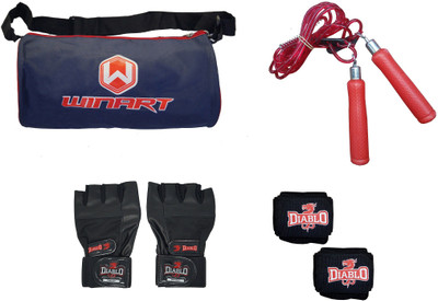 

Diablo Leather Gym Gloves,Wrist Support,Rope And Gym Bag Combo Gym & Fitness Kit