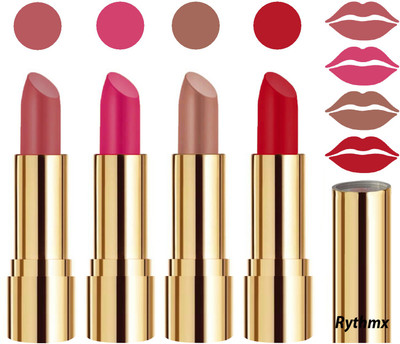 

Rythmx Professional Timeless 4 Colors Collection Velvet Touch Matte Lipstick Long Stay on Lips(Dark Nude, Magenta, Peaches Nude, Blood Red, 16 g)