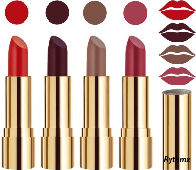 RYTHMX Professional Timeless 4 Colors Collection Velvet Touch Matte Lipstick Long Stay on Lips Code no-343(Dark Wine, Reddish Orange, Brown, Dark Pink, 16 g)