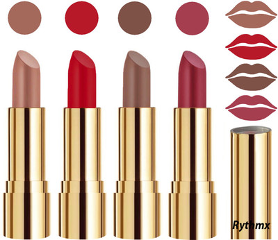 

Rythmx Professional Timeless 4 Colors Collection Velvet Touch Matte Lipstick Long Stay on Lips(Peaches Nude, Blood Red, Brown, Dark Pink, 16 g)